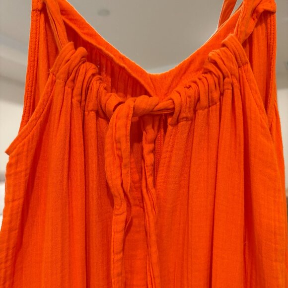 Old Navy Gauze Long Summer Orange Pocket Dress SZ M Beach Vacation Tieback - Picture 5 of 8